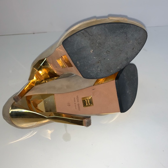 Herve Leger KELLIA Nude Lamb Suede Gold Prism Heel - Picture 10 of 12